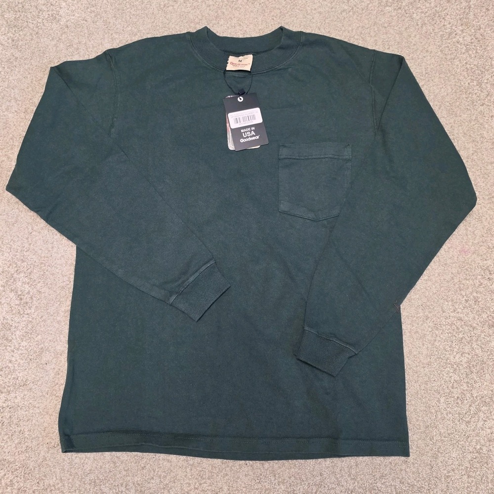 Goodwear Men Long Sleeve Pocket Tee Classic Fit M Green USA Cotton GP-2802-HU4